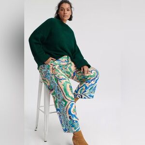 Anthropologie Rhiannon Satin Cropped Flare Pants Sz 14